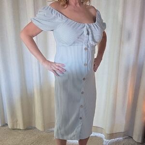 No Boundaries Light Blue Off-Shoulder Midi Dress